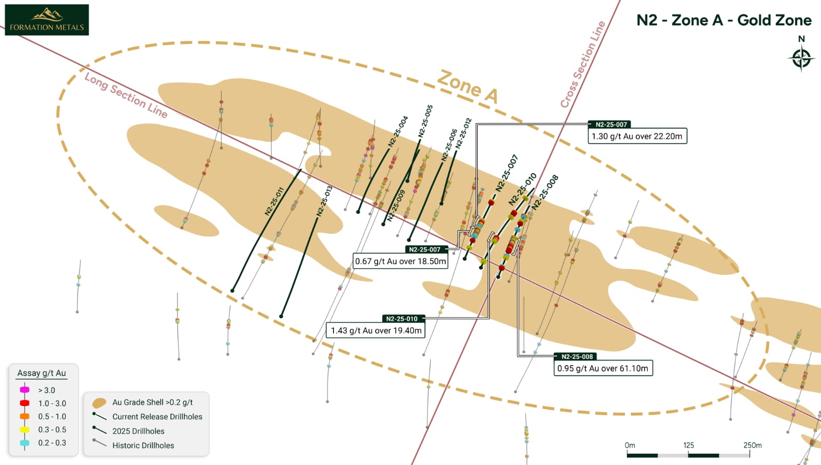 N2 Zone A - Plan view with Au grade shell (>0.2 g/t)