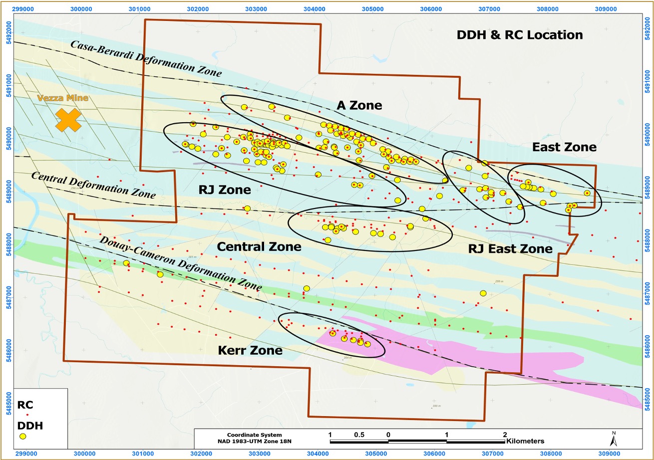 N2 Gold Project DDH & RC drill hole locations