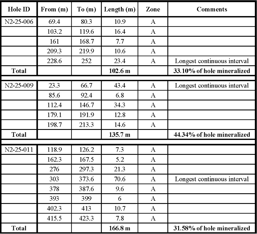 Figure 6 - Forms of mineralization intercepted along drillhole N2-25-011.