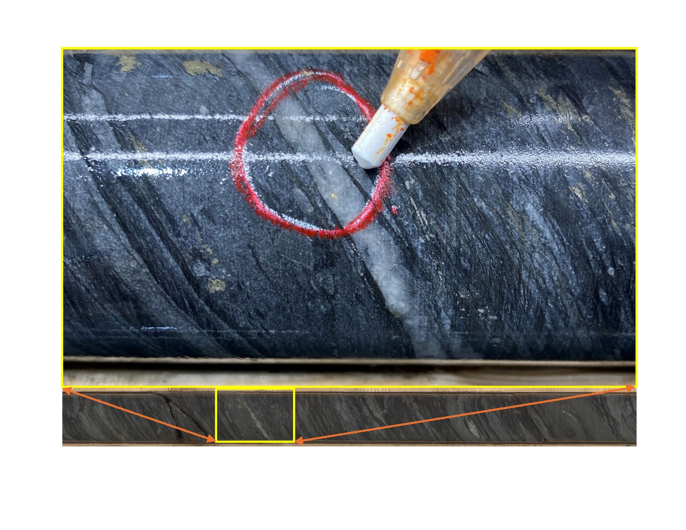 Figure 1 - Visible gold discovered in the mineralized interval within N2-25-013.