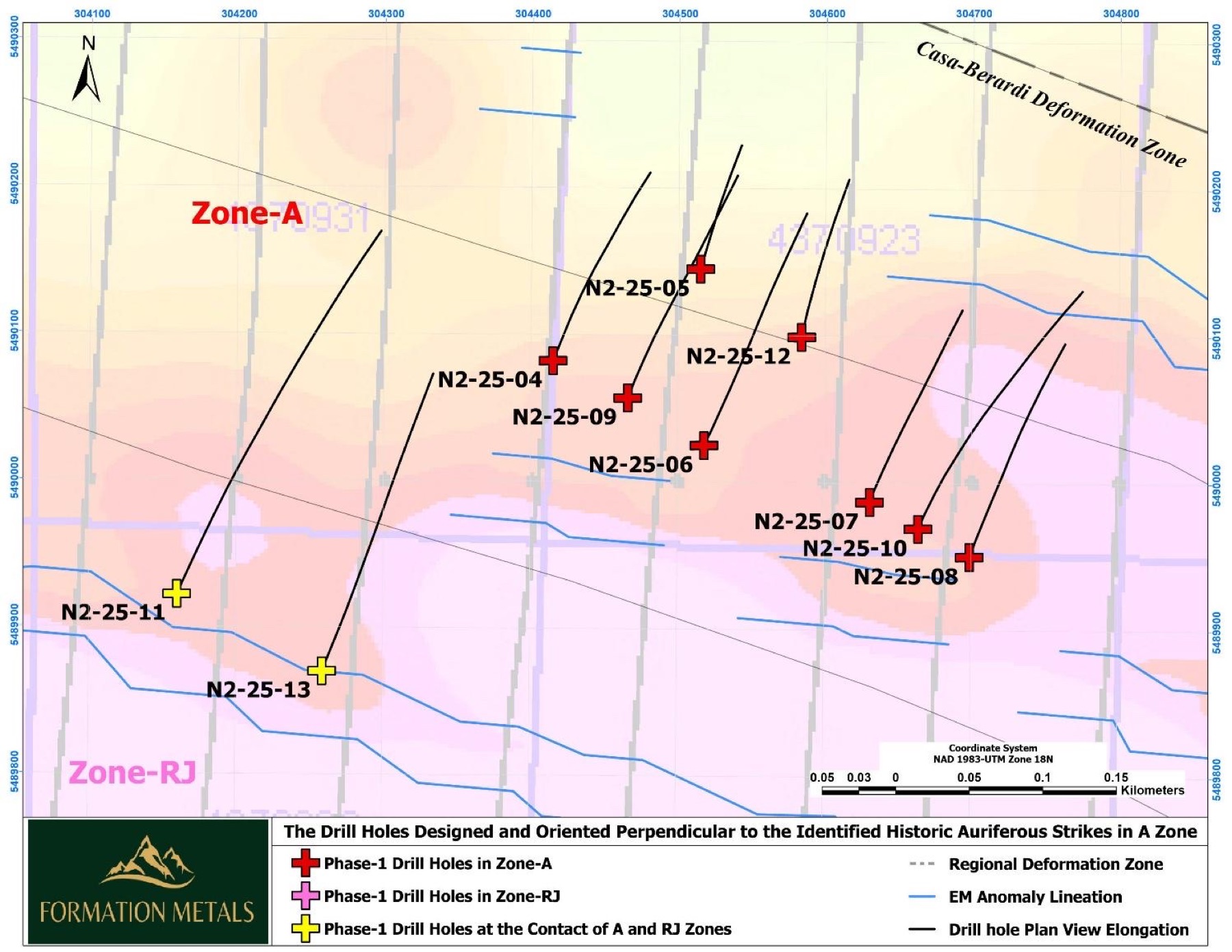 Figure 2 – Historic drillhole locations; Formation believes that there is over 15 kilometres of strike to explore at the N2 property.