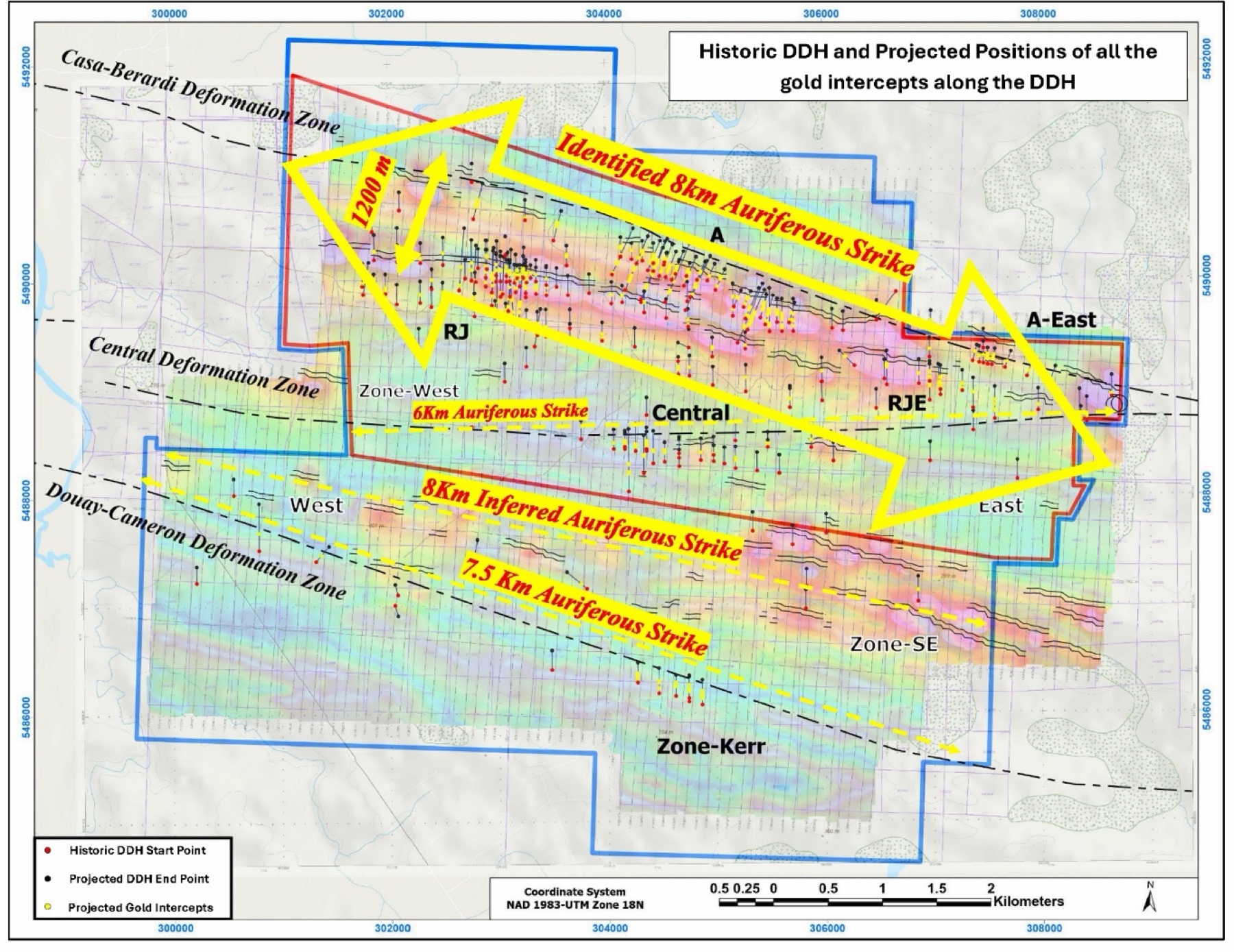 Figure 1 – Historic drillhole locations; Formation believes that there is over 15 kilometres of strike to explore at the N2 property.