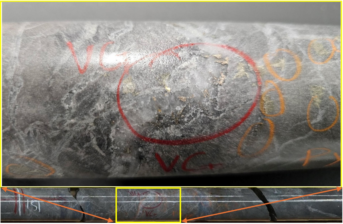 Figure 1 - Visible gold discovered in the mineralized interval within N2-26-24.