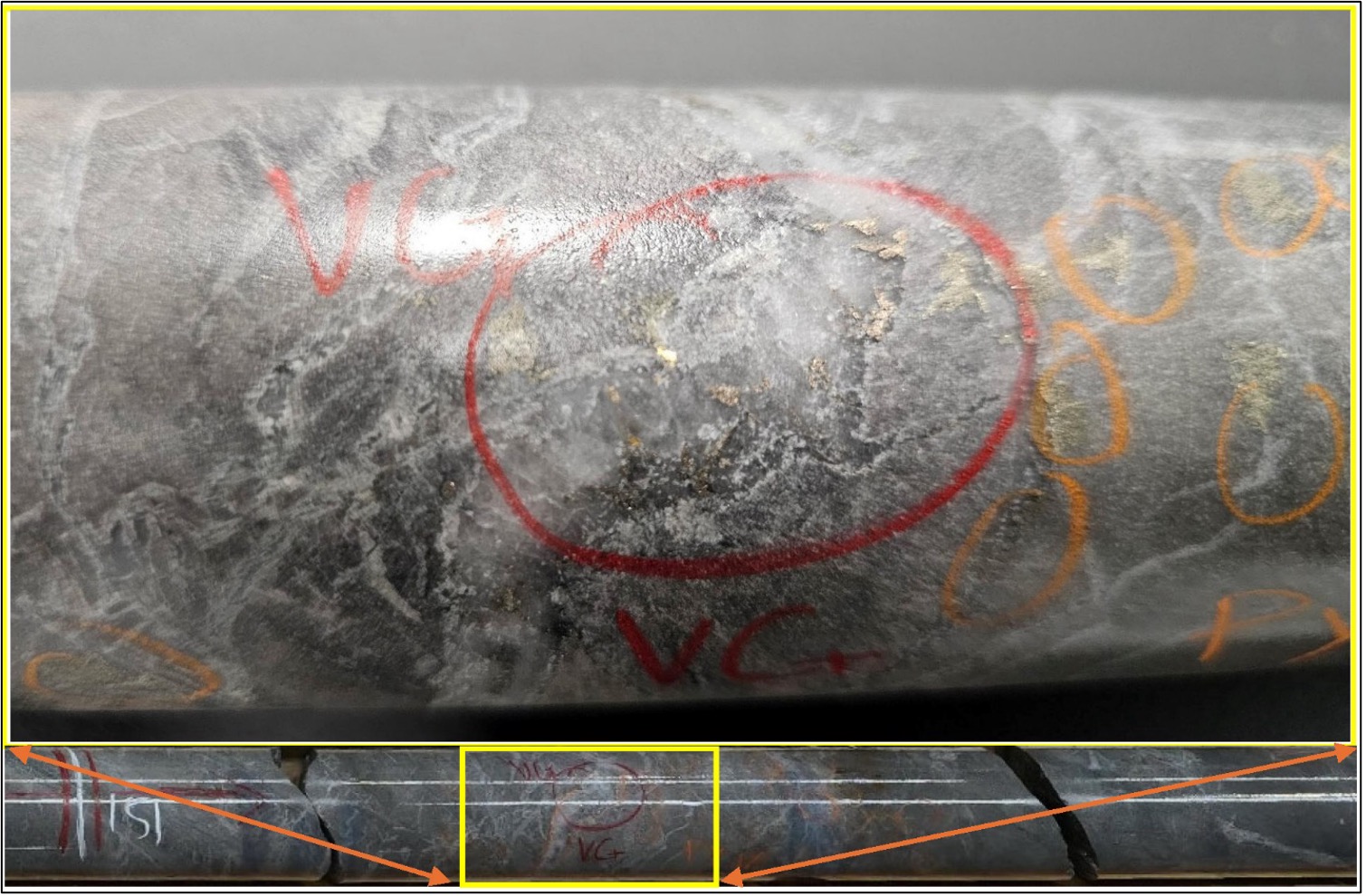 Figure 1 - Visible gold discovered in the mineralized interval within N2-26-24.